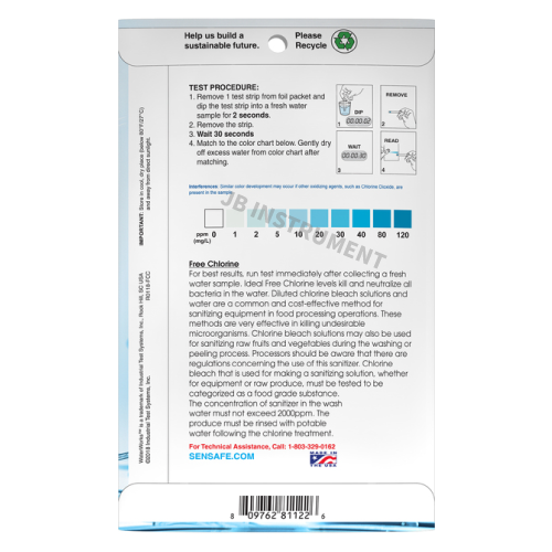 S30P-FreeClH2 잔류염소 Sensafe 검사키트 범위 1 - 120 mg/L 30회측정 ITS 481122