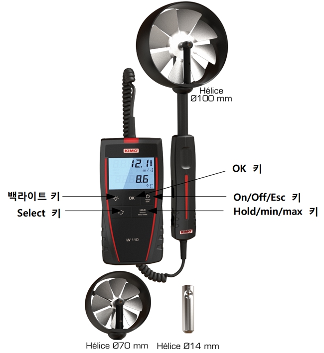 LV110 휴대용 풍속계 Φ100mm 베인풍속풍량계 풍량계